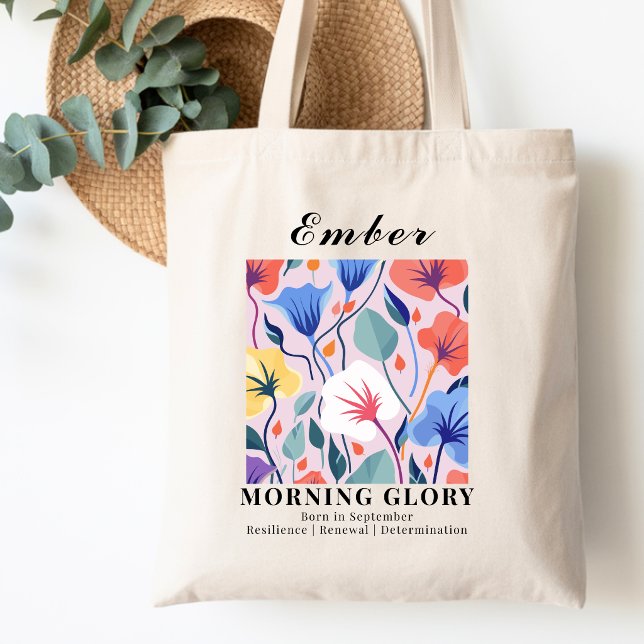 Bolsa Tote Flor de Nascimento de Setembro Morning Glory Retro (Criador carregado)