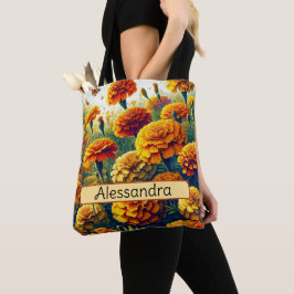 Bolsa Tote Flor de Nascimento Personalizada Calêndula Outubro