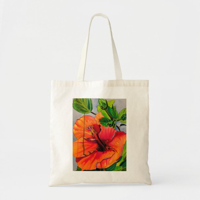 Bolsa Tote Flor de Neon Hibiscus Tropical (Frente)