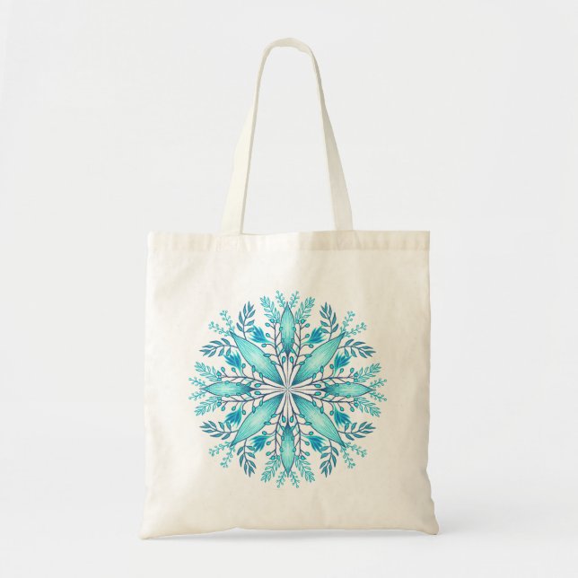 Bolsa Tote Flor de Neve de Inverno Azul Turquesa  (Frente)