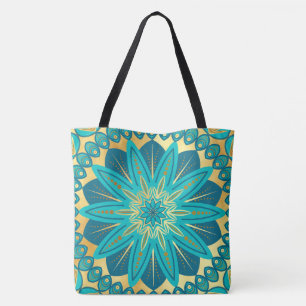 Bolsa Tote Flor de Ouro Azul Mandala