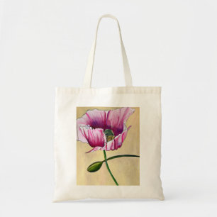 Bolsa Tote Flor de papoila rosa com aquarelas