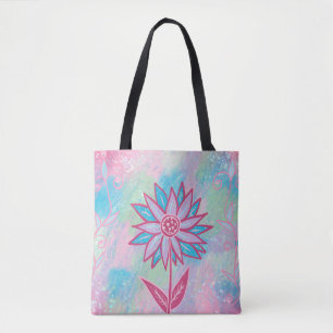 Bolsa Tote Flor de Pastel, desenhado à mão,