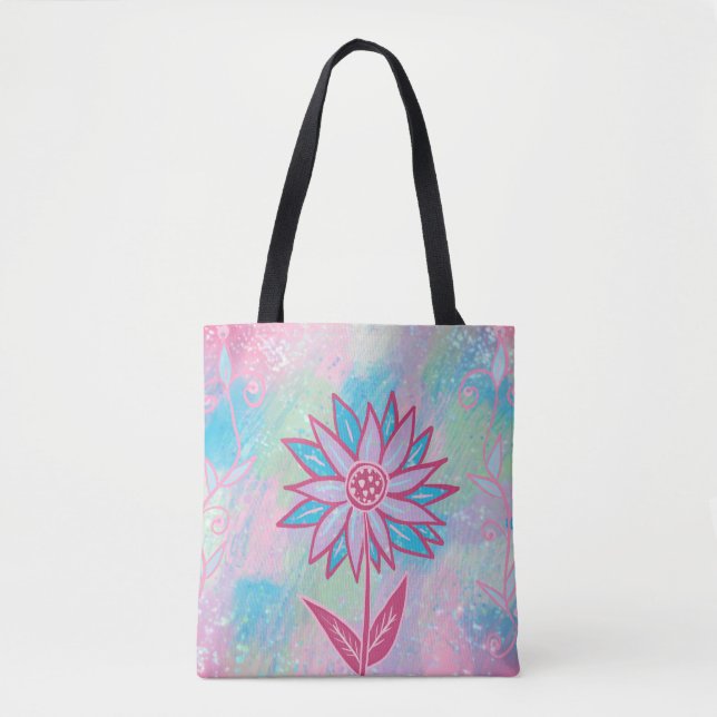 Bolsa Tote Flor de Pastel, desenhado à mão, (Frente)
