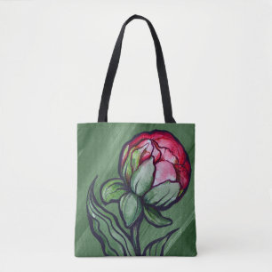 Bolsa Tote Flor de Peônia Peônias arte de Jardineiro Rosa    