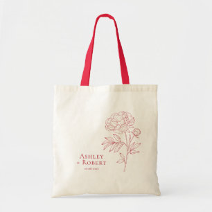 Bolsa Tote Flor de Peônia Vermelha Elegante Casamento Bem-vin