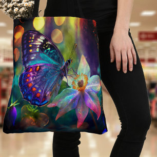 Bolsa Tote Flor de Primavera da Borboleta Mística Brilhante