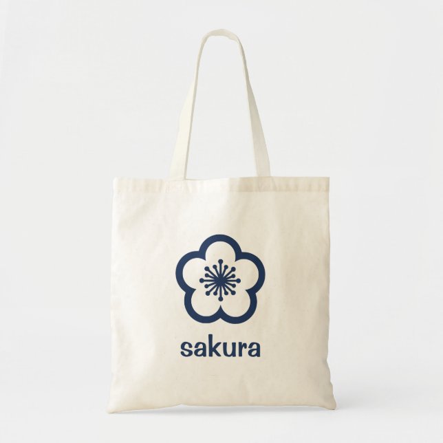 Bolsa Tote Flor de Sakura Azul Naval  (Frente)