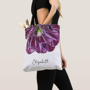 Bolsa Tote Flor de Tulipa Roxa Lavanda Branca Personalizada
