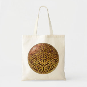 Bolsa Tote Flor de Vida / Blume des Lebens - ouro em grelha d