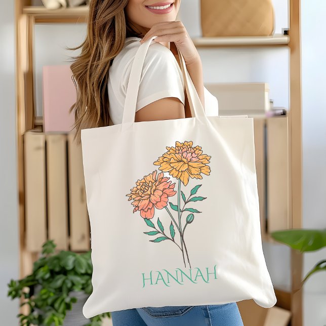 Bolsa Tote Flor do Mês de Outubro Calêndula Laranja (Criador carregado)