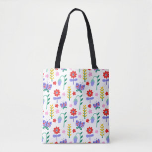 Bolsa Tote Flor e Crianças sem Costura de Borboleta