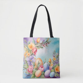 BOLSA TOTE FLOR E OVOS DE PÁSCOA PASTEL COLORIDOS