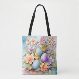 BOLSA TOTE FLOR E OVOS DE PÁSCOA PASTEL COLORIDOS