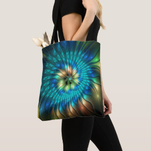 Bolsa Tote Flor Fantasia Luminosa, Fractal Abstrato Colorido