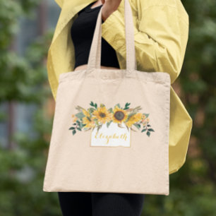 Bolsa Tote Flor floral personalizada ouro do girassol