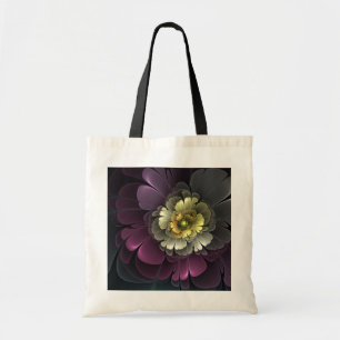 Bolsa Tote Flor Fractal Abstrata Moderna Purpura Cinza Khaki