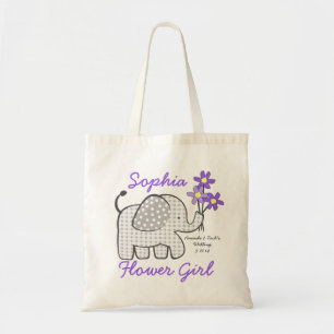 Bolsa Tote Flor Gingham Elephant com Buquê Roxo