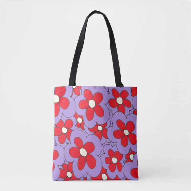 Bolsa Tote Flor impressão vermelho-roxo desenhado à mão (Frente)