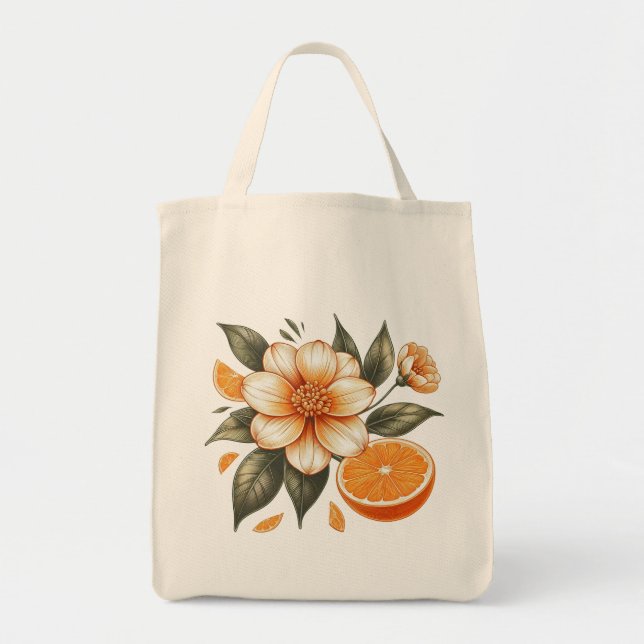 Bolsa Tote Flor Laranja ouro com laranja (Frente)
