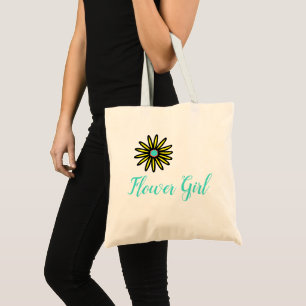 Bolsa Tote Flor Menina Turquesa Flor Amarelo
