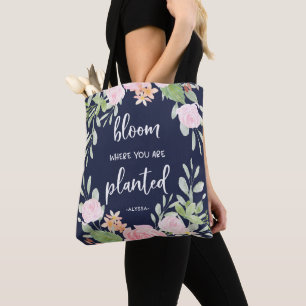 Bolsa Tote Flor onde você é tipografia floral plantada de