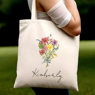 Bolsa Tote Flor Personalizada De Nascimento Floral Fofo Ecoló