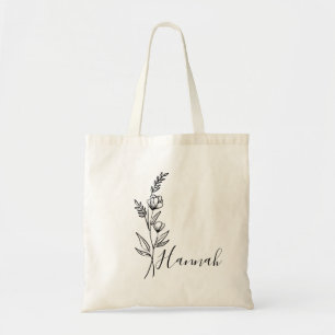 Bolsa Tote Flor Personalizada do Mês de Nascimento com Nome C