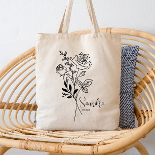 Bolsa Tote Flor Personalizada do Mês de Nascimento Junho Botâ