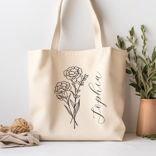 Bolsa Tote Flor Personalizado do Mês de Nascimento Janeiro