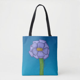 Bolsa Tote Flor quadrada roxa com fundo azul