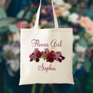 Bolsa Tote Flor Rapariga Burgundy Floral Bridesmaid Tote Bag
