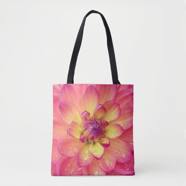 Bolsa Tote Flor rosa coral dahlia (Frente)