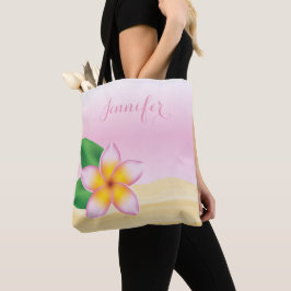 Bolsa Tote Flor Rosa Frangipani Com Nome Personalizado