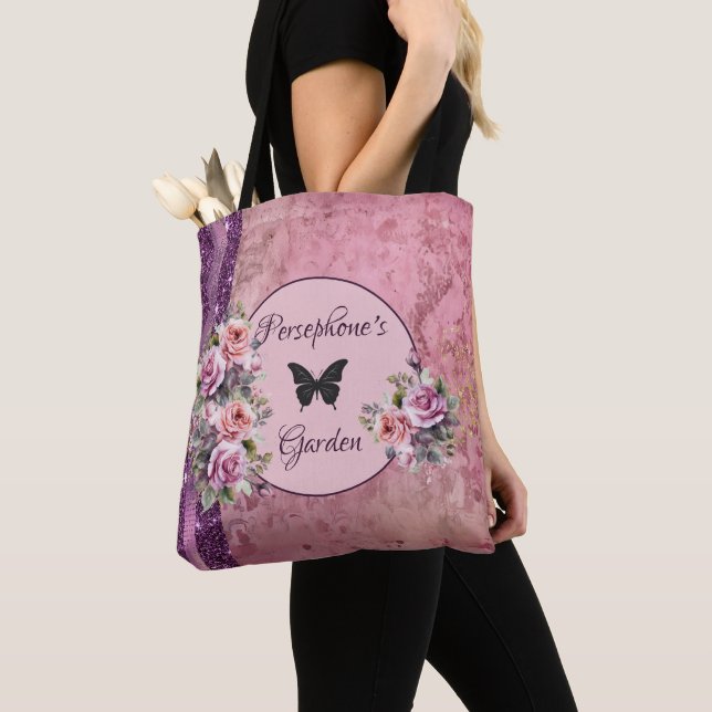 Bolsa Tote Flor rosa padrão misto (Close Up)