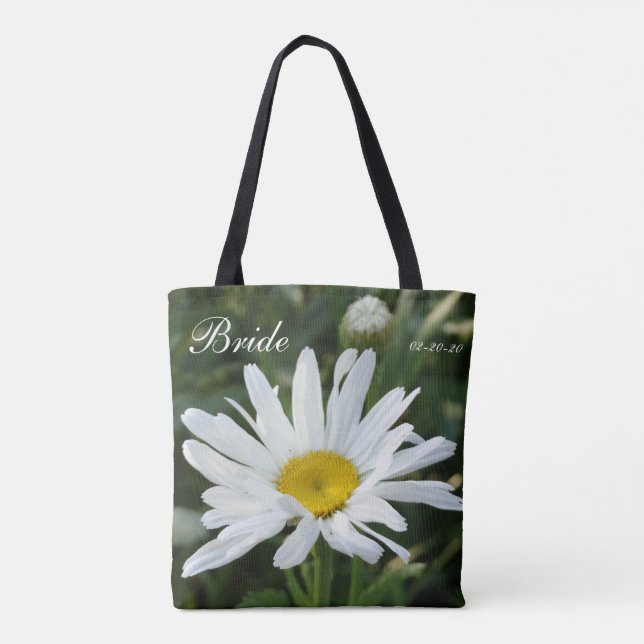 Bolsa Tote Flor rosa personalizada com Nome Brilho e data (Verso)