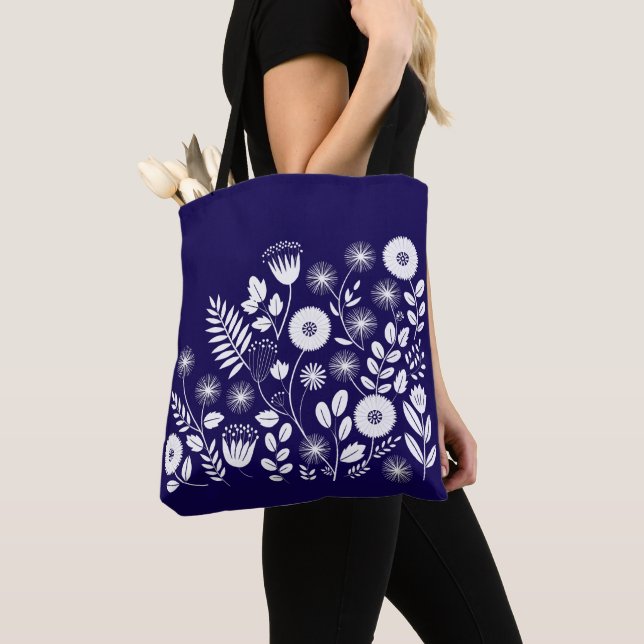 Bolsa Tote Flor selvagem roxa e branca (Close Up)