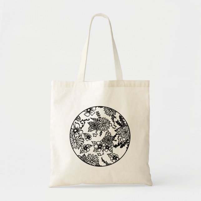 Bolsa Tote Flor Silvestre Preta e Branca (Frente)