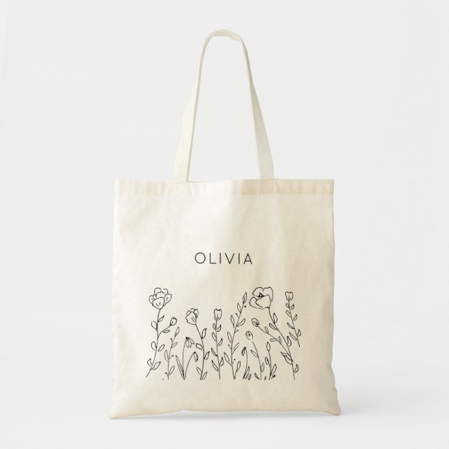 Bolsa Tote Flor Silvestre Rústica Minimalista Nome (Frente)