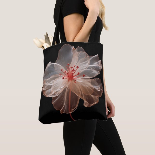 Bolsa Tote Flor translúcida elegante a preto (Close Up)