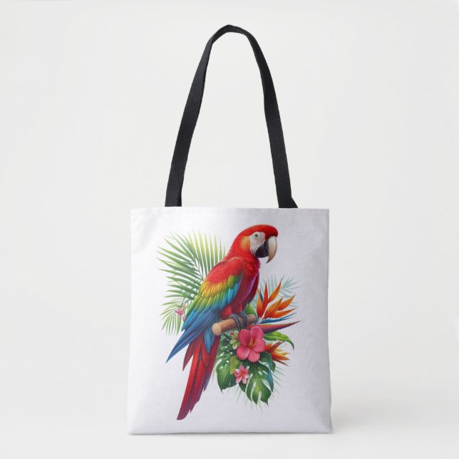 Bolsa Tote Flor tropical de arara vermelha (Frente)