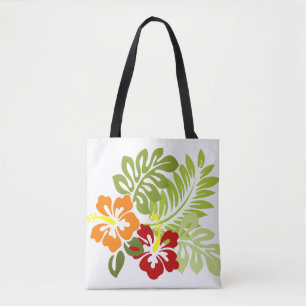 Bolsa Tote Flor Tropical Deixa Hibiscus Hawaii Vermelho Laran