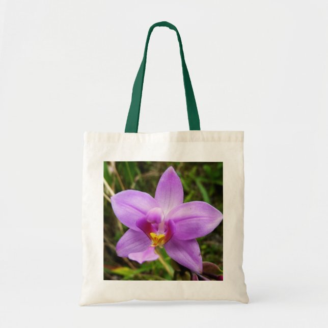 Bolsa Tote Flor Tropical Roxo de Orquídea Selvagem (Frente)