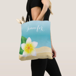 Bolsa Tote Flor Tropical White Frangipani Com Nome Personaliz