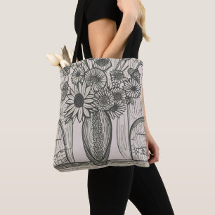Bolsa Tote Flor Vase Linha Desenho Arte Floral
