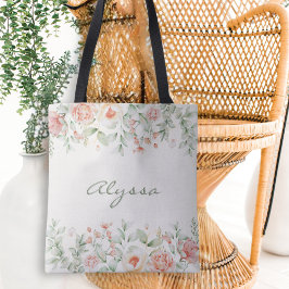 Bolsa Tote Flor Verde Da Sage De Creme Laranja