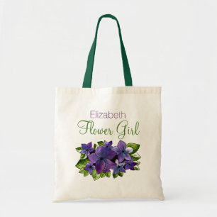 Bolsa Tote Flor Verde Roxo com Menina Flor