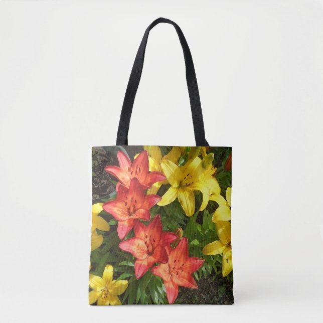 Bolsa Tote Flor Verde Verde Amarelo Lily Projetado (Frente)