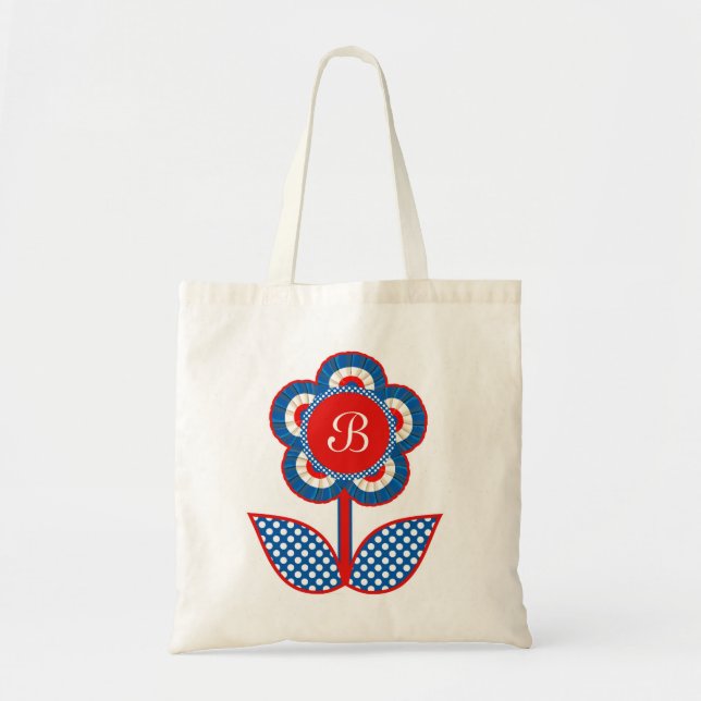 Bolsa Tote Flor vermelha, branca e azul da liberdade (Frente)