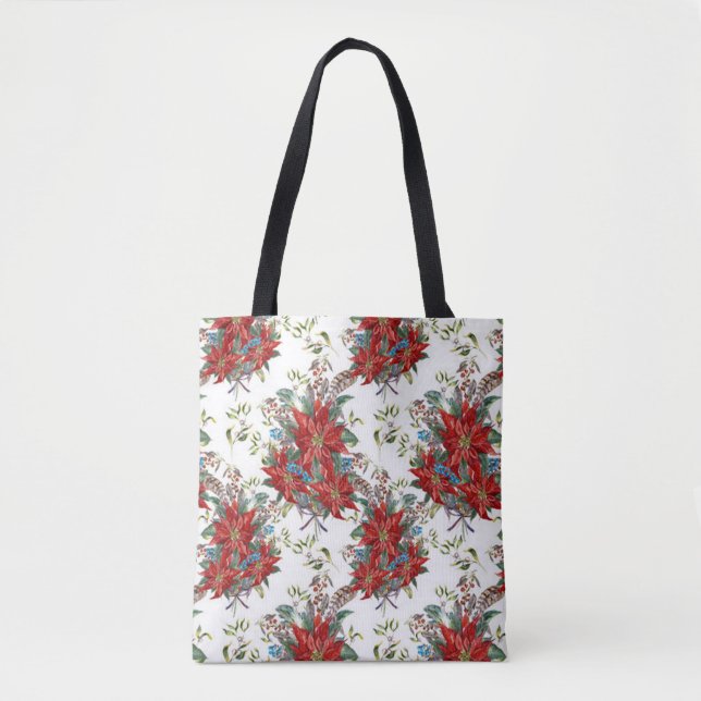 Bolsa Tote Flor vermelha de Poinsettia, rica em festas, Saco (Frente)